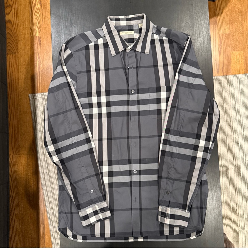 Burberry Brit Men's M Grey Nova Check Button Down Long Sleeve Shirt